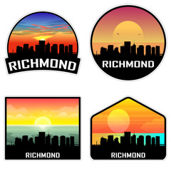 Richmond Virginia USA Skyline Silhouette Retro Vintage Sunset Richmond Lover Travel Souvenir Sticker Vector Illustration SVG EPS AI