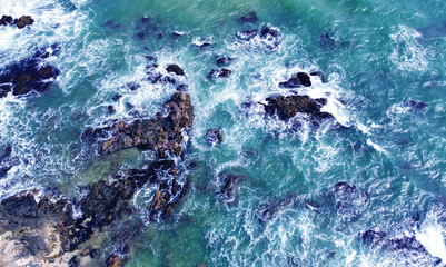 Aerial view of storm waves and ocean surface