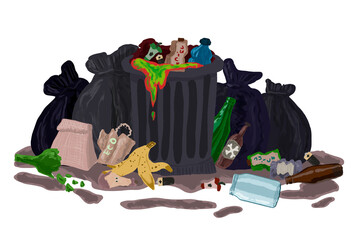 Minimalistic Trash Bags in cartoon style  - obrazy, fototapety, plakaty