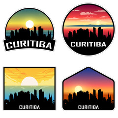 Curitiba Brazil Skyline Silhouette Retro Vintage Sunset Curitiba Lover Travel Souvenir Sticker Vector Illustration SVG EPS AI