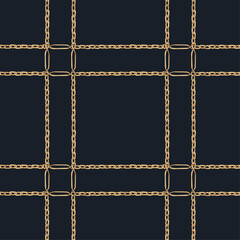 Gold chain on a black background. Vector seamless pattern. - 575288781