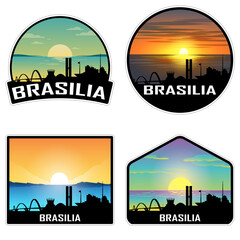 Brasilia Brazil Skyline Silhouette Retro Vintage Sunset Brasilia Lover Travel Souvenir Sticker Vector Illustration SVG EPS AI