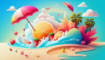 Bright Summer Vibe Caricature Illustration Background - Generative AI