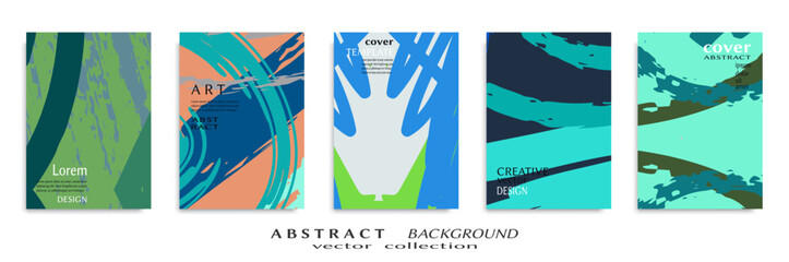 Abstract backgrouns set, grunge texture. Minimalistic art, brush strokes style. Design for card, brochure, banner idea, book cover, booklet print, flyer sheet a4. Collage page, web header template.