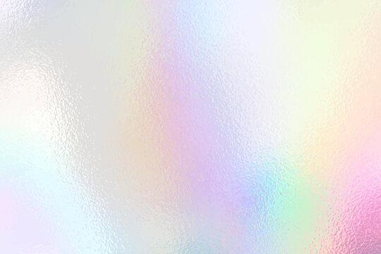 Silver iridescent foil texture, pastel unicorn rainbow background, vector illustration.
