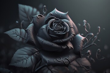 Beautiful black metallic rose for your birthday. Flower rose large, gift, bokeh.