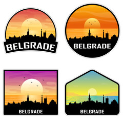 Belgrade Serbia Skyline Silhouette Retro Vintage Sunset Belgrade Lover Travel Souvenir Sticker Vector Illustration SVG EPS AI - obrazy, fototapety, plakaty