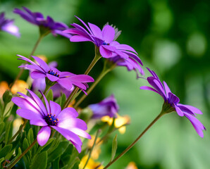 purple flowers, blue heart, soft focus