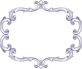 Border and Frame with baroque style. Ornament elements for your design. Black and white color. Floral engraving decoration for postcards or invitations for social media.