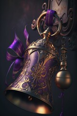 Decorated golden and purple bell. Generative ai.