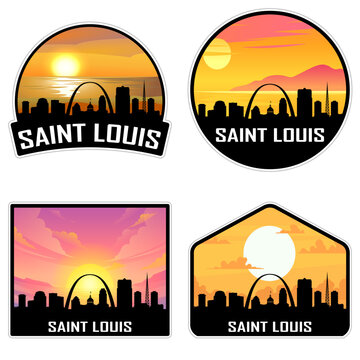 Saint Louis Missouri USA Skyline Silhouette Retro Vintage Sunset Saint Louis Lover Travel Souvenir Sticker Vector Illustration SVG EPS AI
