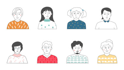 Set of profile icons in hand drawn style. Vector illustration.