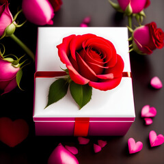 red rose and gift box on white background