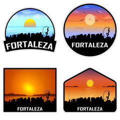 Obraz premium Fortaleza Brazil Skyline Silhouette Retro Vintage Sunset Fortaleza Lover Travel Souvenir Sticker Vector Illustration SVG EPS AI