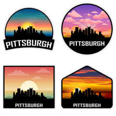 Pittsburgh Pennsylvania USA Skyline Silhouette Retro Vintage Sunset Pittsburgh Lover Travel Souvenir Sticker Vector Illustration SVG EPS AI - obrazy, fototapety, plakaty
