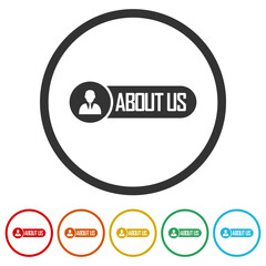 About us sign icons in color circle buttons