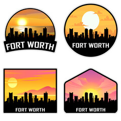 Fort Worth Texas USA Skyline Silhouette Retro Vintage Sunset Fort Worth Lover Travel Souvenir Sticker Vector Illustration SVG EPS AI