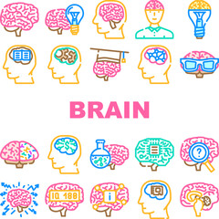 brain mind human head icons set vector