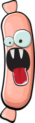 Cartoon sausage characters isolated on white background. Funky meat sausage character with eyes and mouth. Sausage for hot dog
