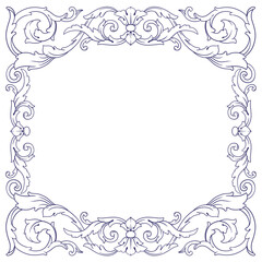 Border and Frame with baroque style. Ornament elements for your design. Black and white color. Floral engraving decoration for postcards or invitations for social media.