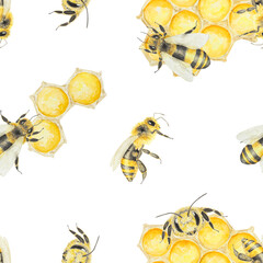 Watercolor hand drawn bee isolated on white background