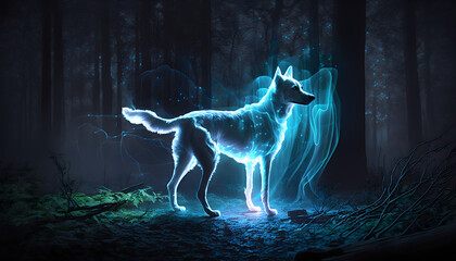Majestic wolf spirit animal, Generative AI