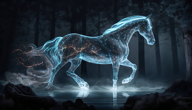 Horse spirit patronus in the wood, Generative AI