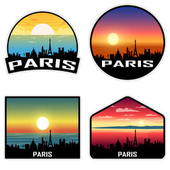 Paris France Skyline Silhouette Retro Vintage Sunset Paris Lover Travel Souvenir Sticker Vector Illustration SVG EPS AI