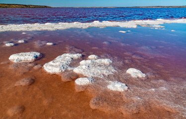 Coastal stones covered with self-sedimentary salt in the hypersaline Kuyalnitsky estuary, an ecological disaster.