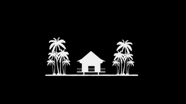 summer beach house with palm tree loop Animation video transparent background with alpha channel