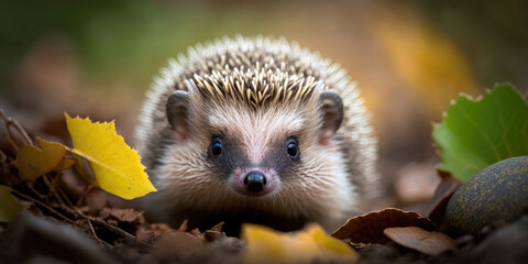 Adorable Hedgehog Rolled Up in Ball with Spiky Back and Cute Face (created with Generative AI)