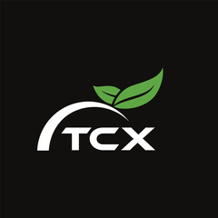 TCX letter nature logo design on black background. TCX creative initials letter leaf logo concept. TCX letter design.
