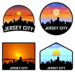 Jersey City New Jersey USA Skyline Silhouette Retro Vintage Sunset Jersey City Lover Travel Souvenir Sticker Vector Illustration SVG EPS AI