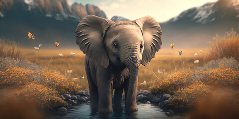Cute Elephant, Cute Animal, Background, Gernerative AI