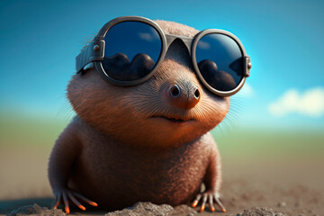 Illustration of funny cool mole with sunglasses generated content