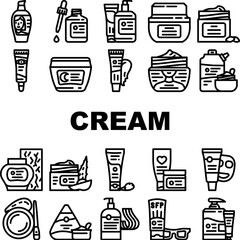 cream cosmetic skin care icons set vector