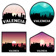 Valencia Venezuela Skyline Silhouette Retro Vintage Sunset Valencia Lover Travel Souvenir Sticker Vector Illustration SVG EPS AI