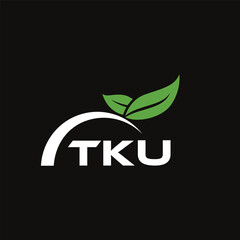 Fototapeta premium TKU letter nature logo design on black background. TKU creative initials letter leaf logo concept. TKU letter design.