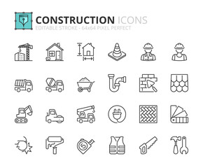 Simple set of outline icons about construction - obrazy, fototapety, plakaty