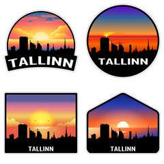 Tallinn Estonia Skyline Silhouette Retro Vintage Sunset Tallinn Lover Travel Souvenir Sticker Vector Illustration SVG EPS AI