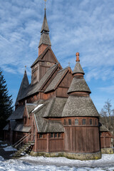 Fototapeta na wymiar Die Stabkirche in Hahnenklee im Winter