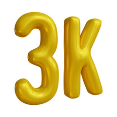 3k text design in 3d rendering for followers celebration concept