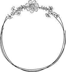 Vector floral border black and white floral wreath for wedding invitation