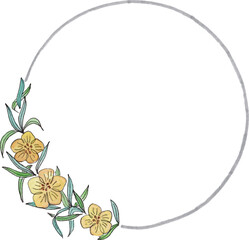 Hand drawn vector floral border. Floral wreath for wedding invitation. Watercolor and liner