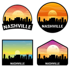 Nashville Tennessee USA Skyline Silhouette Retro Vintage Sunset Nashville Lover Travel Souvenir Sticker Vector Illustration SVG EPS AI