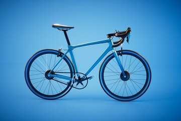 Fototapeta na wymiar bike with blue frame on a blue background. 3D render