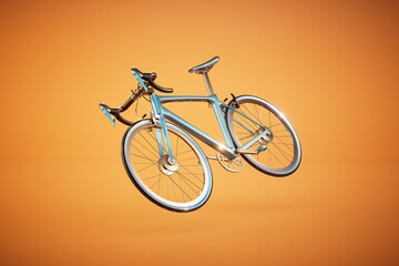 Fototapeta na wymiar travelling by bike. bike with blue frame on an orange background. 3D render