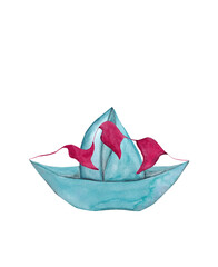 Paper boat. Watercolor isolated illustration for your design. Perfect for your decor
