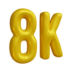 8k text design in 3d rendering for followers celebration concept