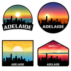 Adelaide Australia Skyline Silhouette Retro Vintage Sunset Adelaide Lover Travel Souvenir Sticker Vector Illustration SVG EPS AI
